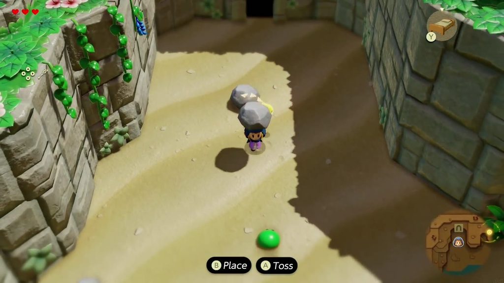 The Mysterious Rifts in Suthorn Forest - The Legend of Zelda: Echoes of Wisdom Walkthrough 2 Zelda lifts a rock to throw at a Zol on Suthorn Beach, using the Rock as her first weapon