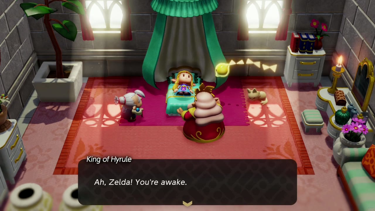 The Eternal Forest - The Legend of Zelda: Echoes of Wisdom Walkthrough 7 Zelda wakes in her bed in Hyrule Castle with the King of Hyrule and Impa at her side.