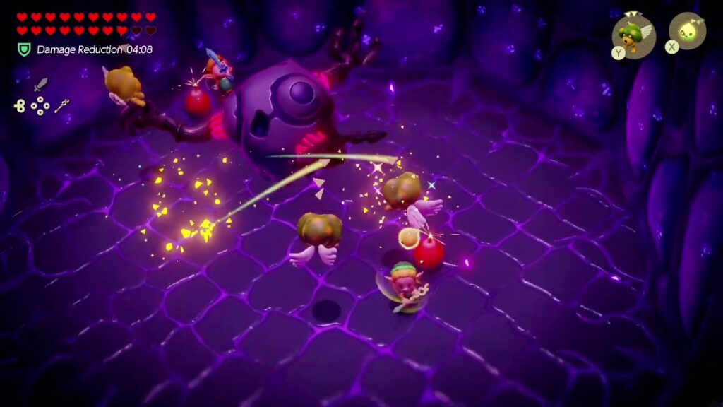 Null's Body: Final Dungeon - The Legend of Zelda: Echoes of Wisdom Walkthrough 33 Zirro bombs burst against Null's orb in the octagonal arena as Link moves in to attack.