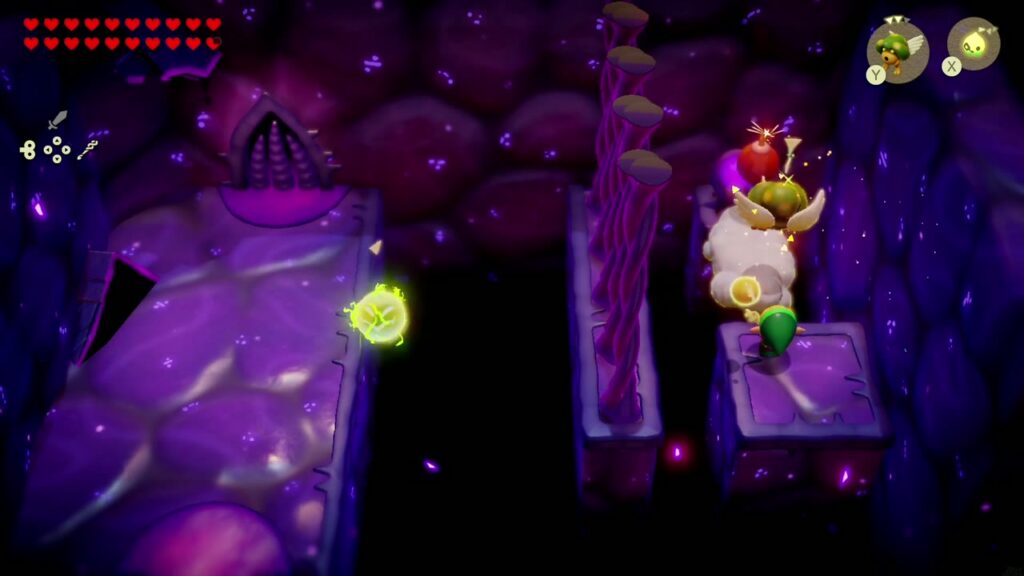 Null's Body: Final Dungeon - The Legend of Zelda: Echoes of Wisdom Walkthrough 15 A Zirro echo hovers over the purple orb beside a Cloud and drops its bomb onto it.
