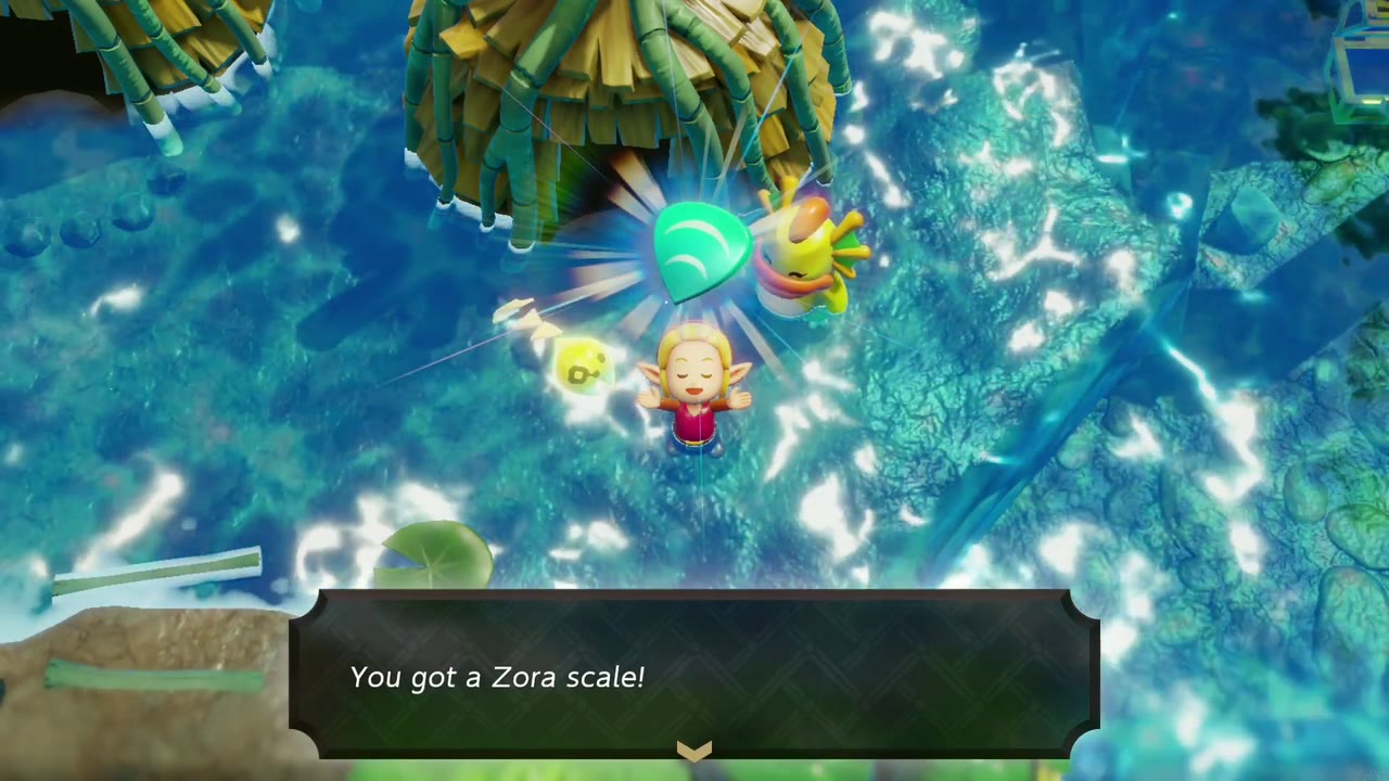 Zelda holds up the Zora Scale, the reward for The Zora Child's Fate Zelda holds up the Zora Scale, the reward for The Zora Child's Fate