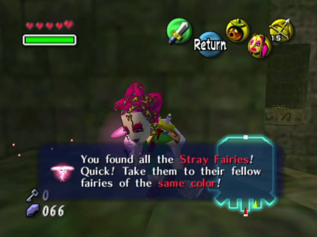 The message confirming all fifteen Woodfall Stray Fairies have been found. The message confirming all fifteen Woodfall Stray Fairies have been found.