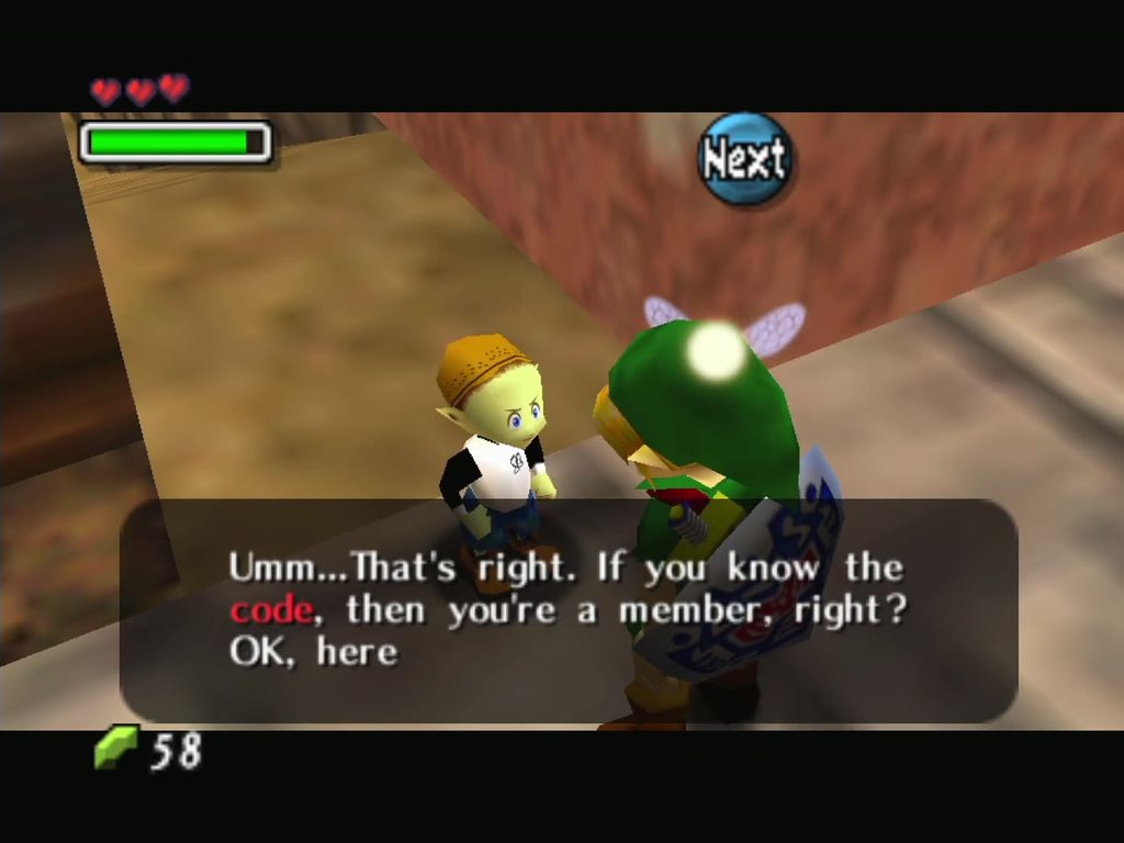 The Bomber confirms the code is correct and lets Link into the hideout. The Bomber confirms the code is correct and lets Link into the hideout.