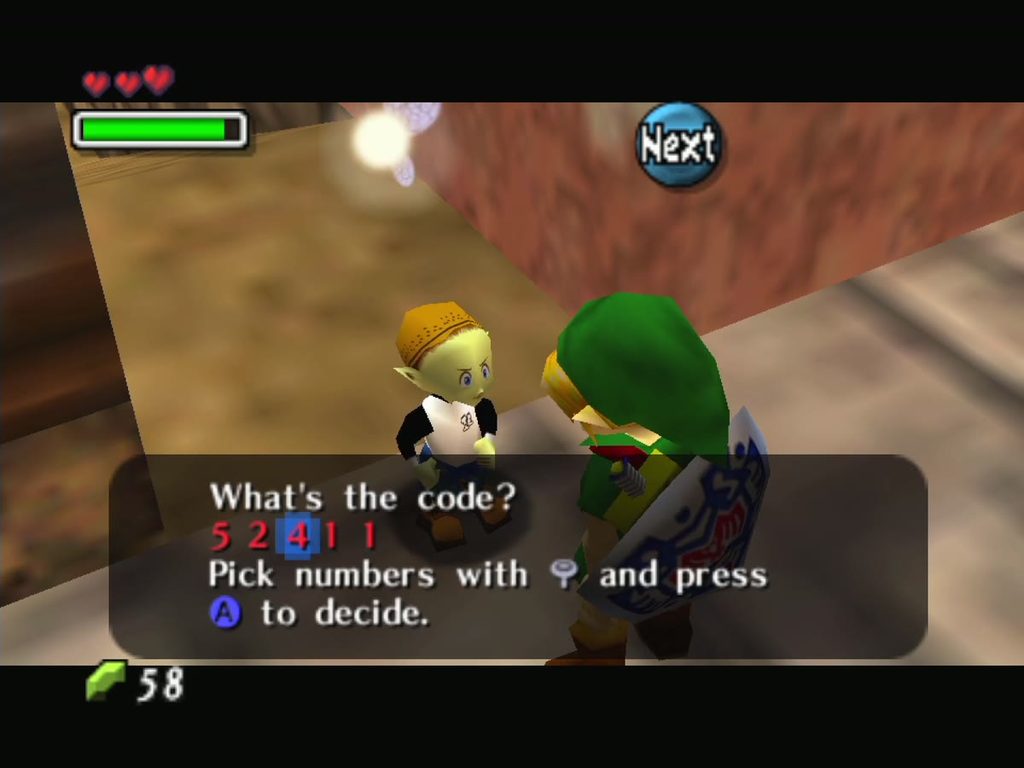 The Bombers' code entry prompt, where you input the five-digit password for your save file. The Bombers' code entry prompt, where you input the five-digit password for your save file.