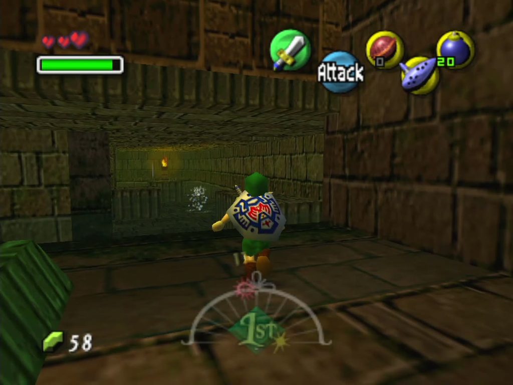 Deku Link follows the torch-lit sewer passage toward the Astral Observatory. Deku Link follows the torch-lit sewer passage toward the Astral Observatory.