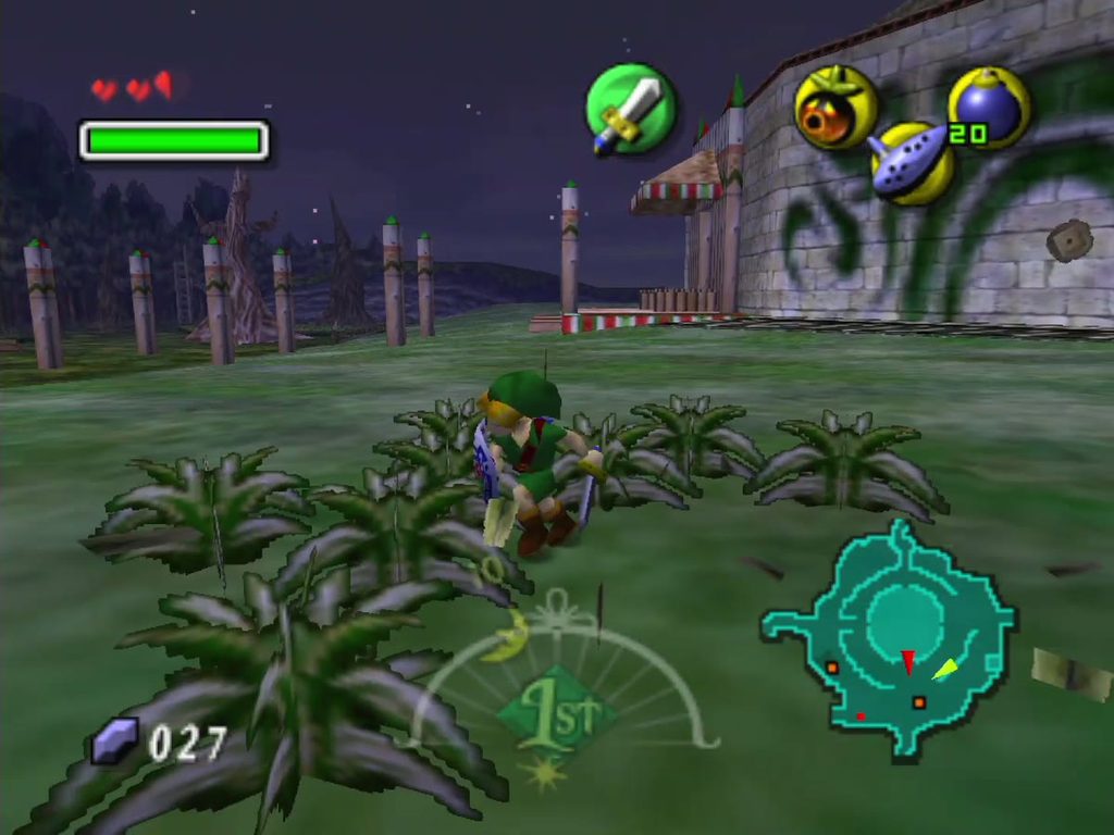 Link cuts grass in Termina Field to build up Rupees for the bank deposit. Link cuts grass in Termina Field to build up Rupees for the bank deposit.