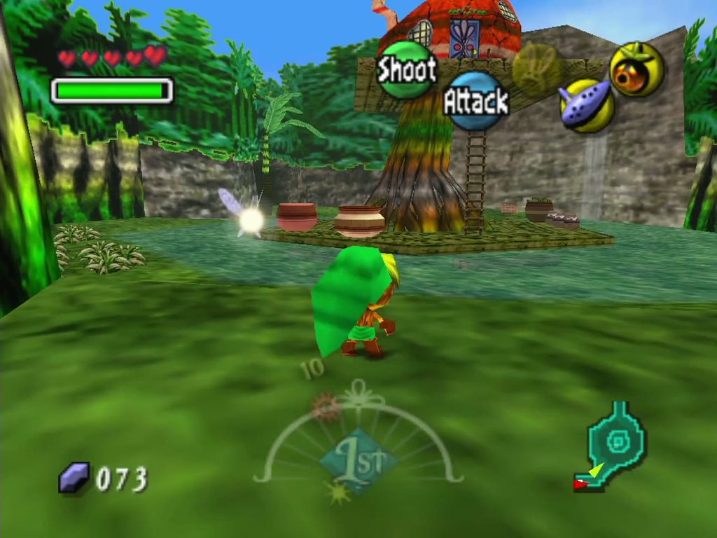 Deku Link hops across the lily pads on the Southern Swamp water.