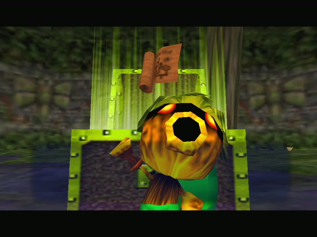 Deku Link holds up the Woodfall Temple Dungeon Map. Deku Link holds up the Woodfall Temple Dungeon Map.