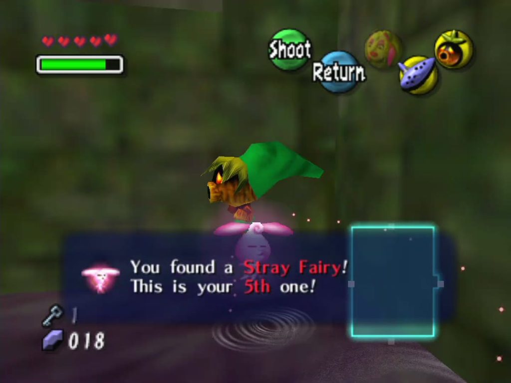 The message confirming the fifth Stray Fairy, shot down inside a beehive. The message confirming the fifth Stray Fairy, shot down inside a beehive.