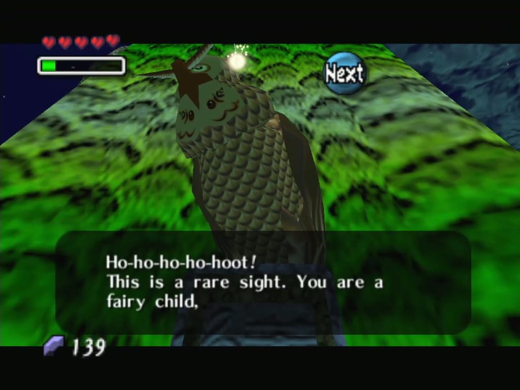 Kaepora Gaebora calls down to Link from his perch above the swamp.
