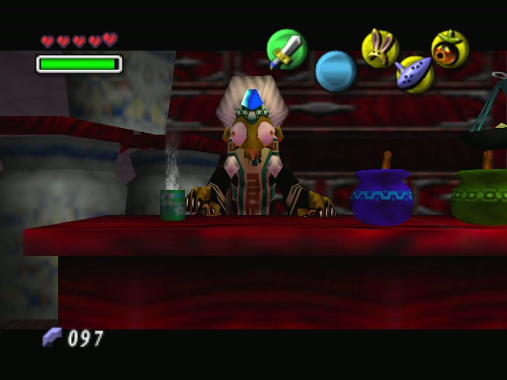 Kotake stands behind the counter inside the Potion Shop.