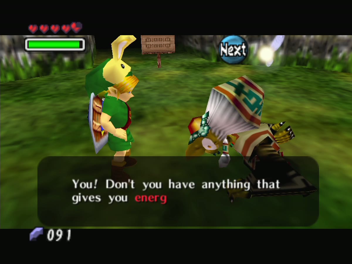 Koume asks whether Link has anything that will give her energy.