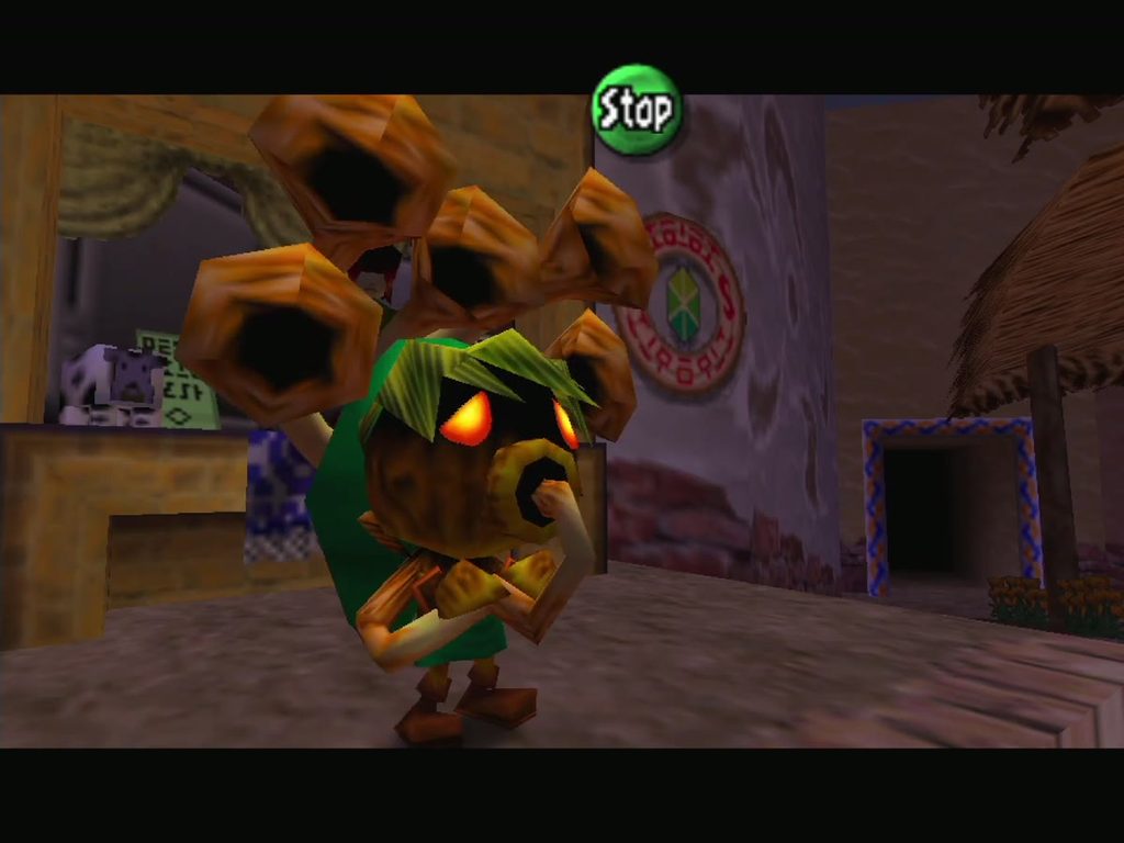 At the start of the new cycle, play the Inverted Song of Time again and carry at least 20 Rupees. Leave Clock Town through the south gate as normal Link.