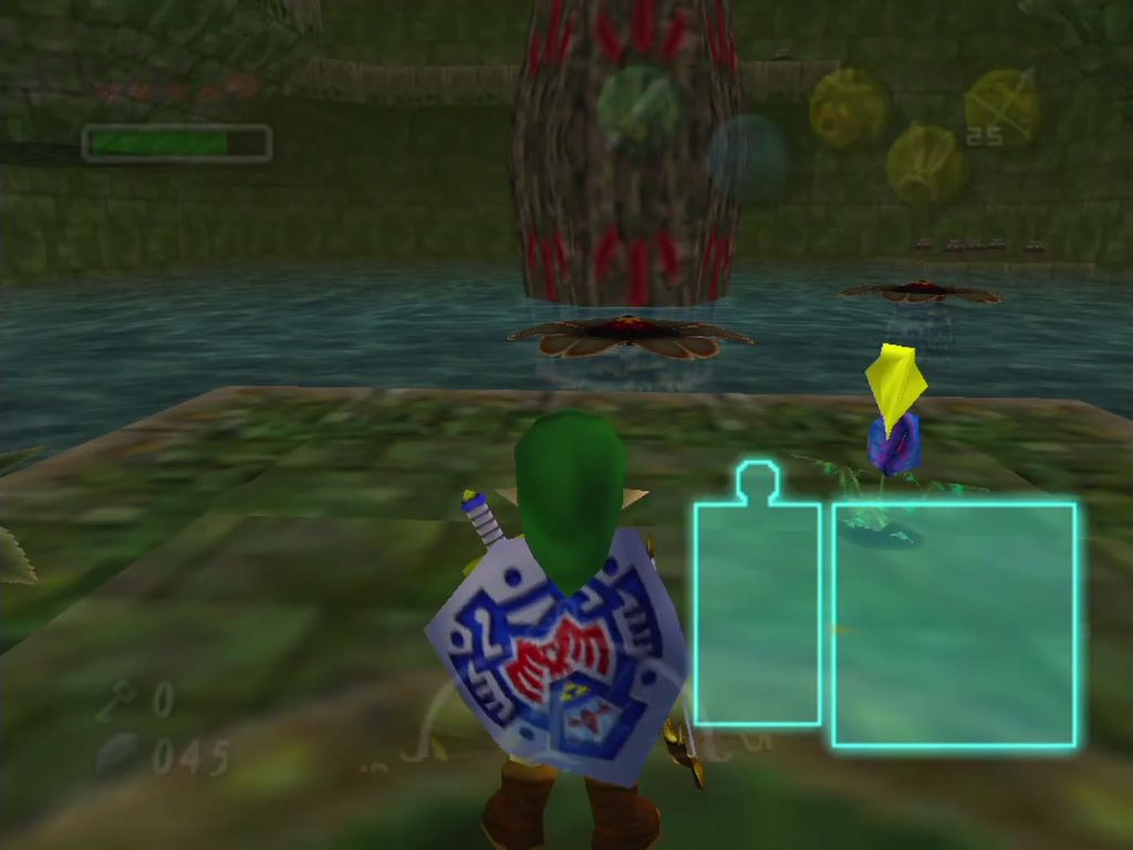 Link presses the switch that makes a Stray Fairy chest appear. Link presses the switch that makes a Stray Fairy chest appear.