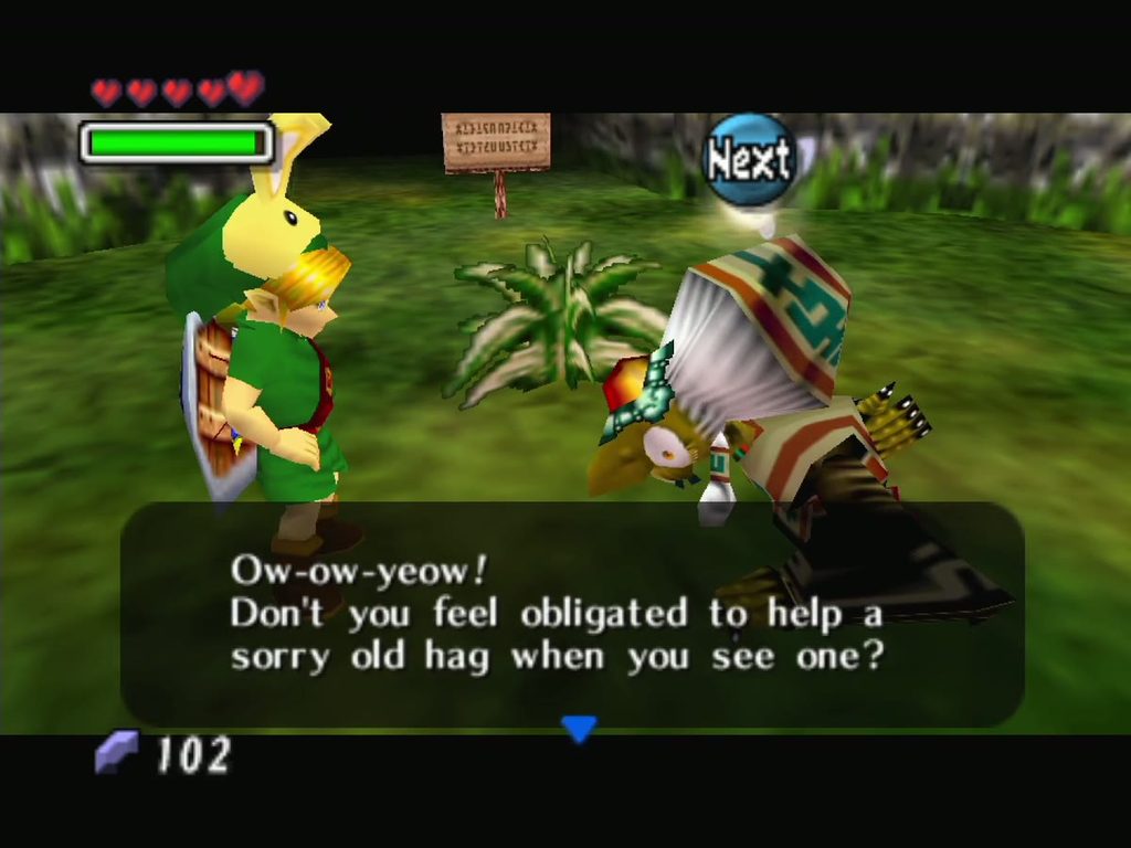 Link returns to Koume, who is still lying on the ground in the woods.