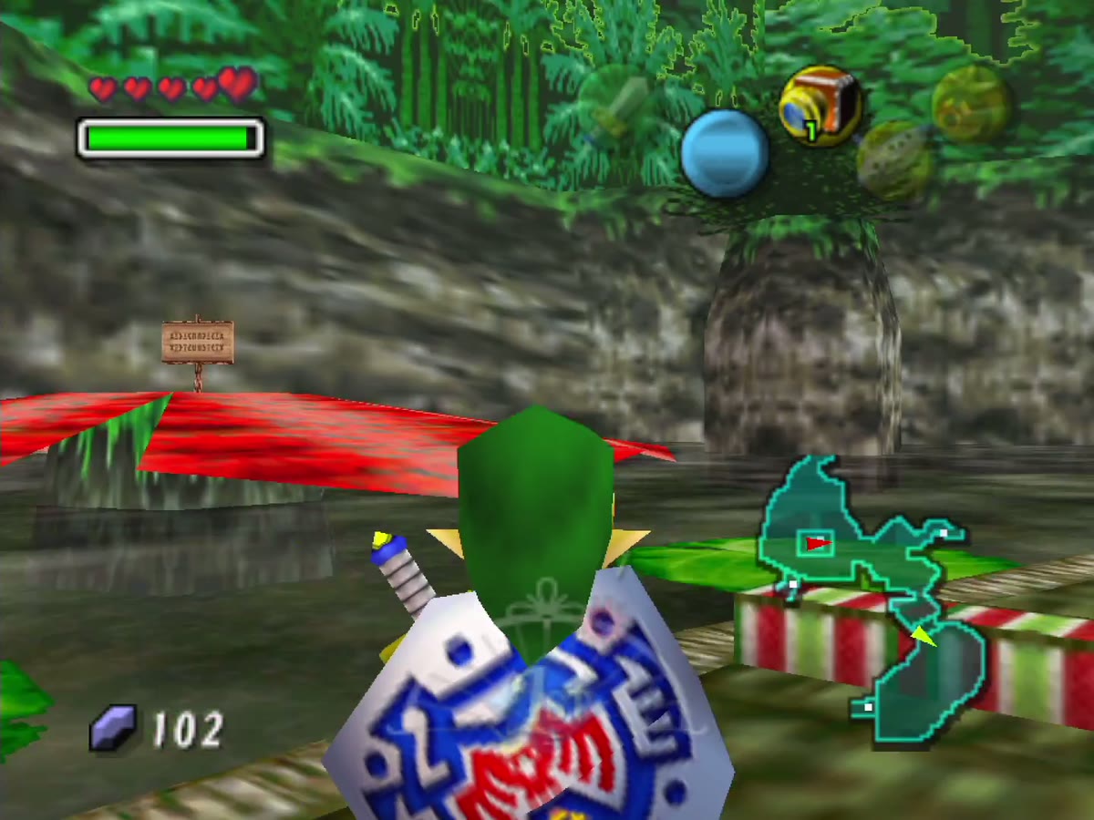 Link rides Koume's boat along its fixed route through the Southern Swamp.