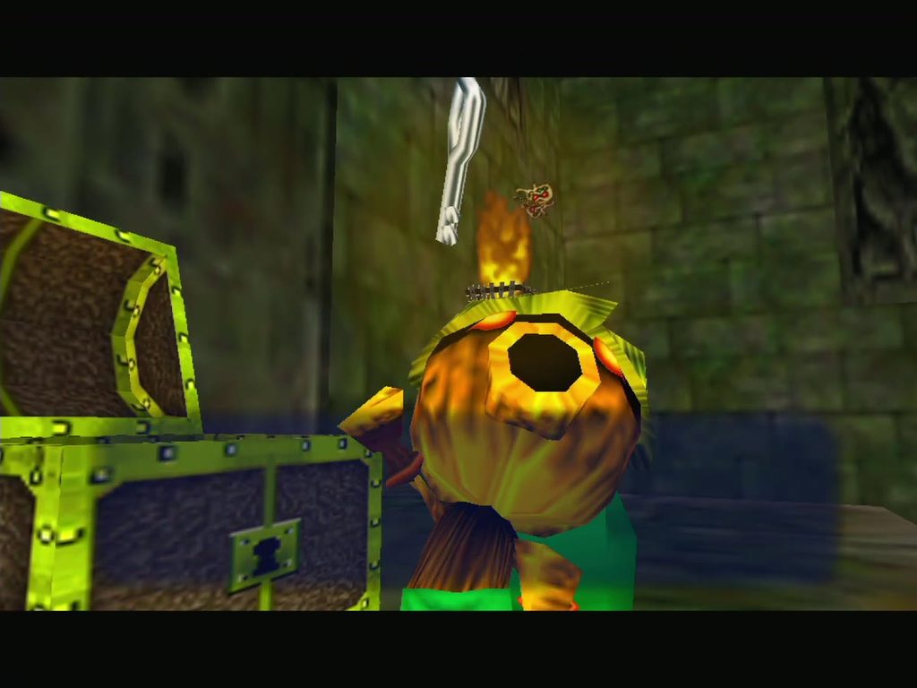Deku Link holds up the Small Key taken from the chest above the launcher flower. Deku Link holds up the Small Key taken from the chest above the launcher flower.