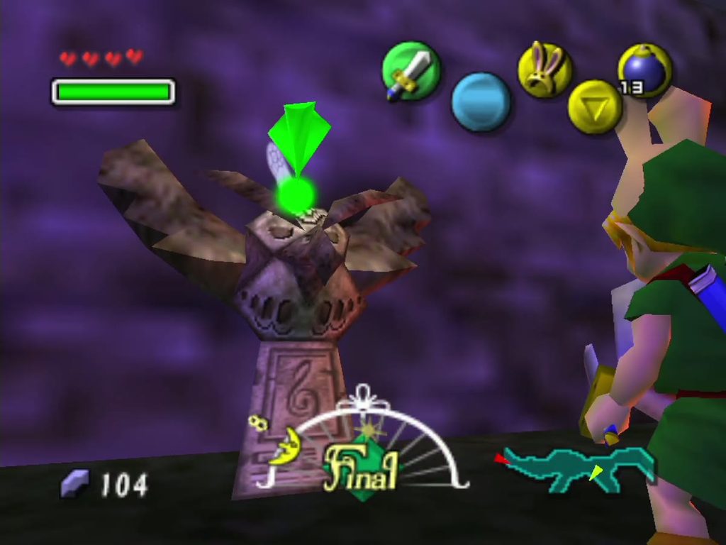 The Milk Road Owl Statue flashes as Link strikes it with his sword. The Milk Road Owl Statue flashes as Link strikes it with his sword.