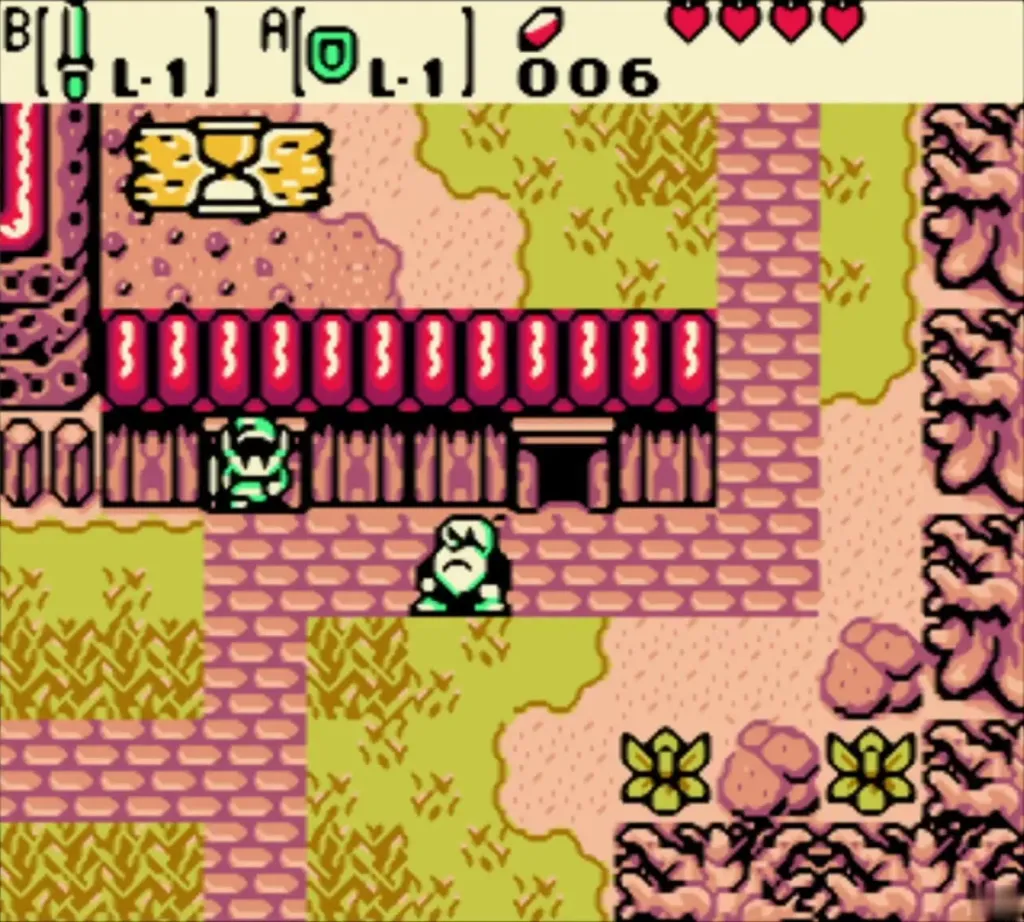 Link walking out of the shooting gallery house in Lynna Village in the past Link walking out of the shooting gallery house in Lynna Village in the past