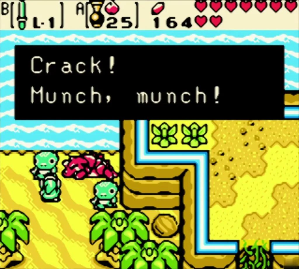 Tokay on the beach after Link drives them off with Ember Seeds Tokay on the beach after Link drives them off with Ember Seeds