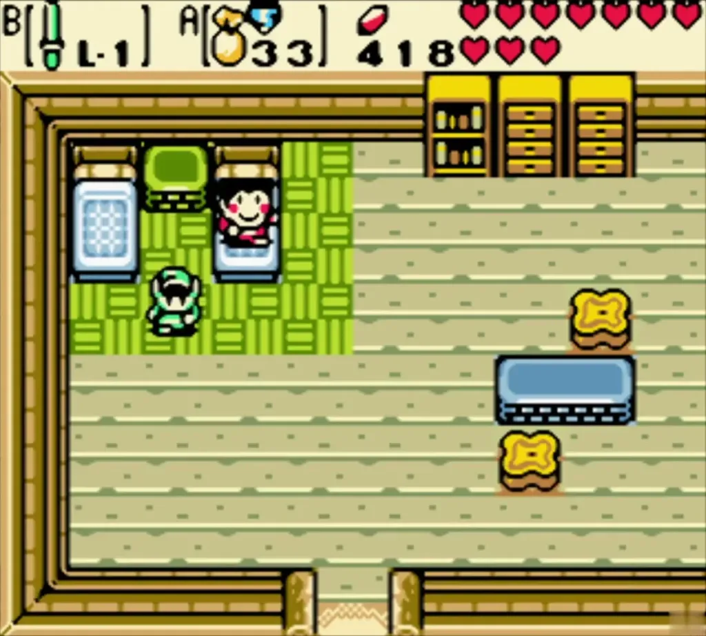 Link speaking with Blossom beside the child's bed in the north Lynna Village house Link speaking with Blossom beside the child's bed in the north Lynna Village house