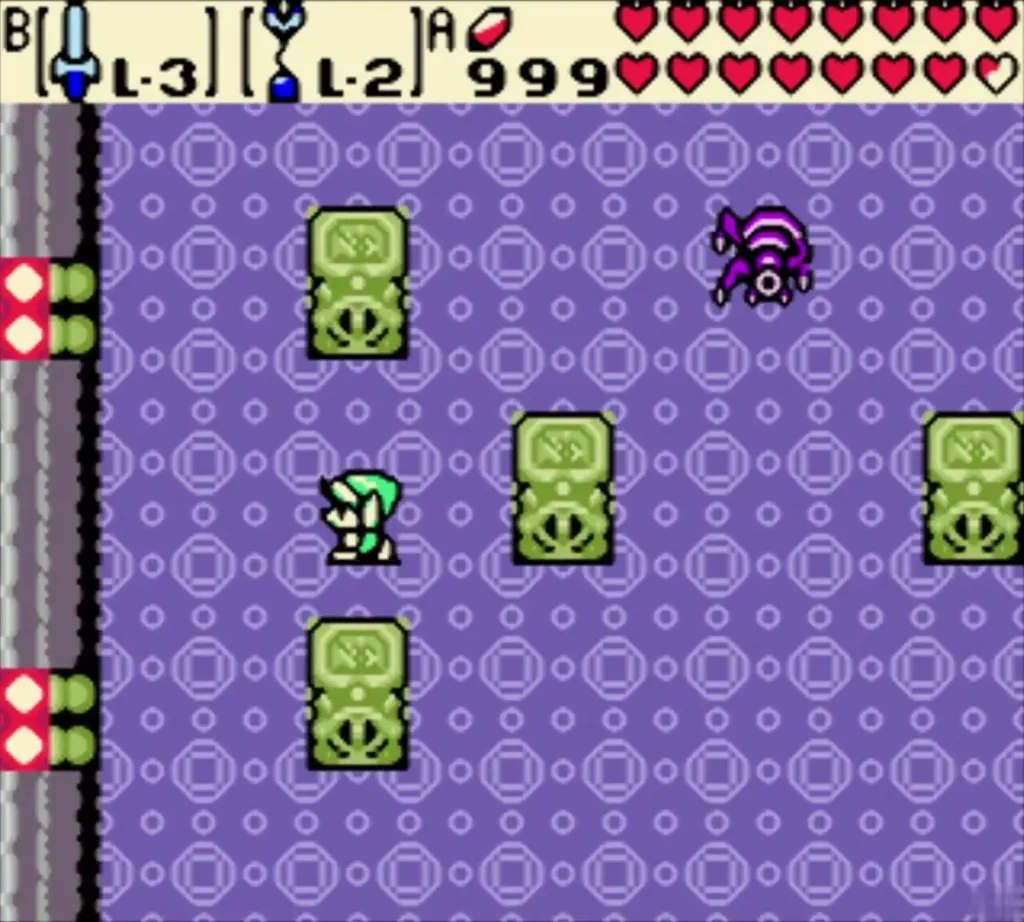 A spider minion crawls the boss room while Link fights Veran