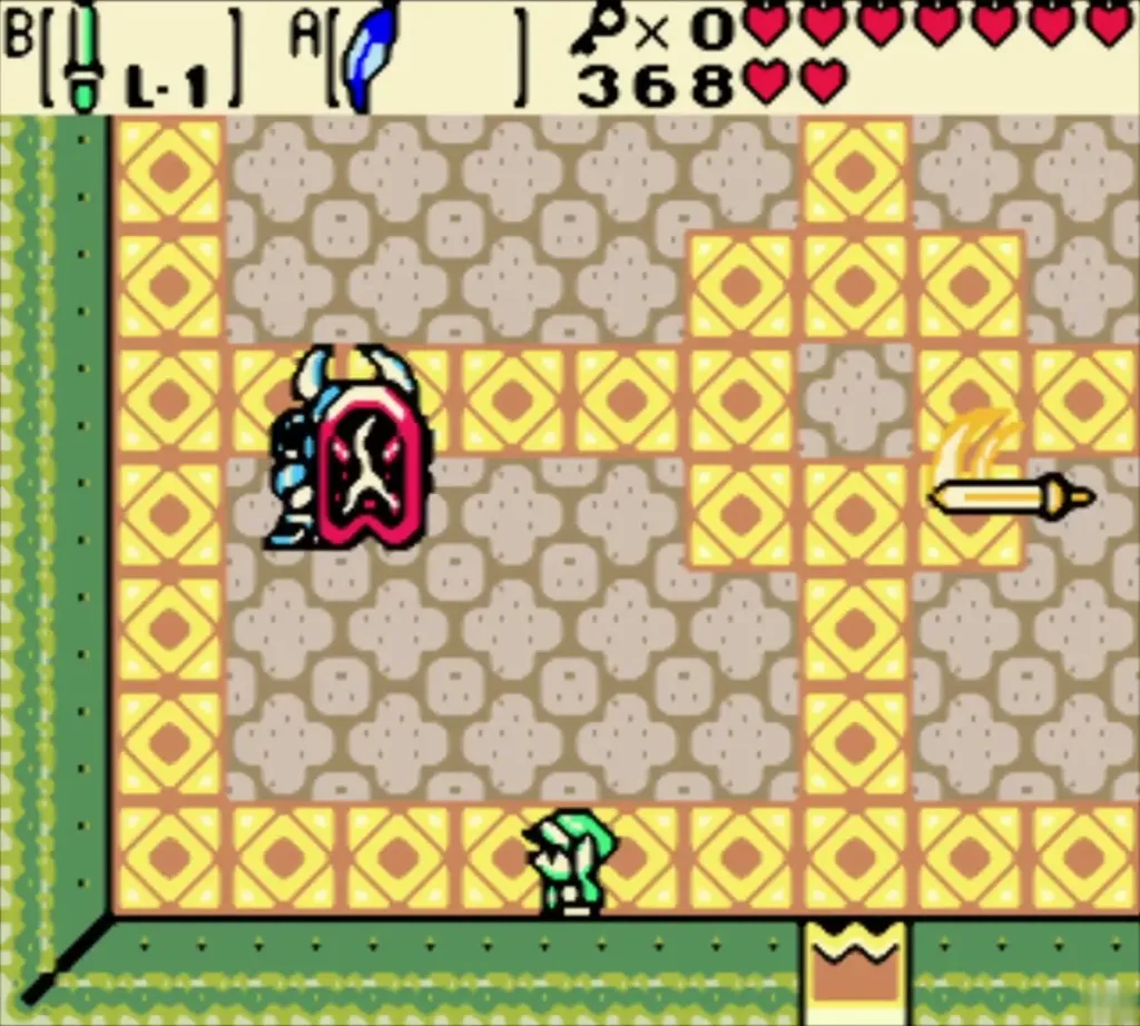 The thrown sword flying back toward the Armos Warrior at his height