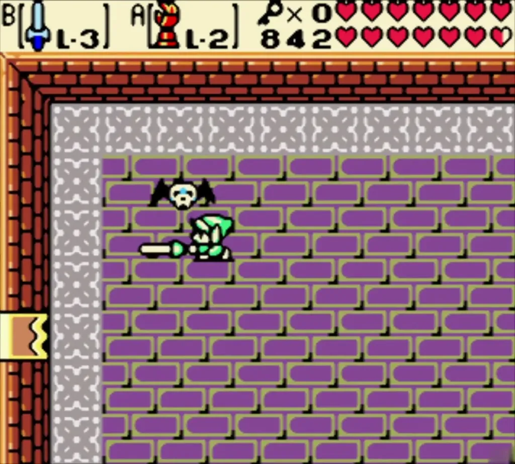 Link slashing the Blue Stalfos in its winged skull form with his sword