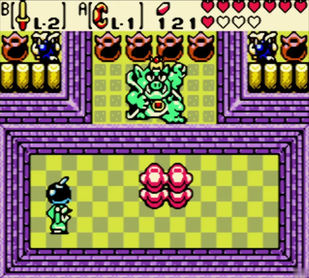 A thrown Bomb Flower lies on the arena floor near Link