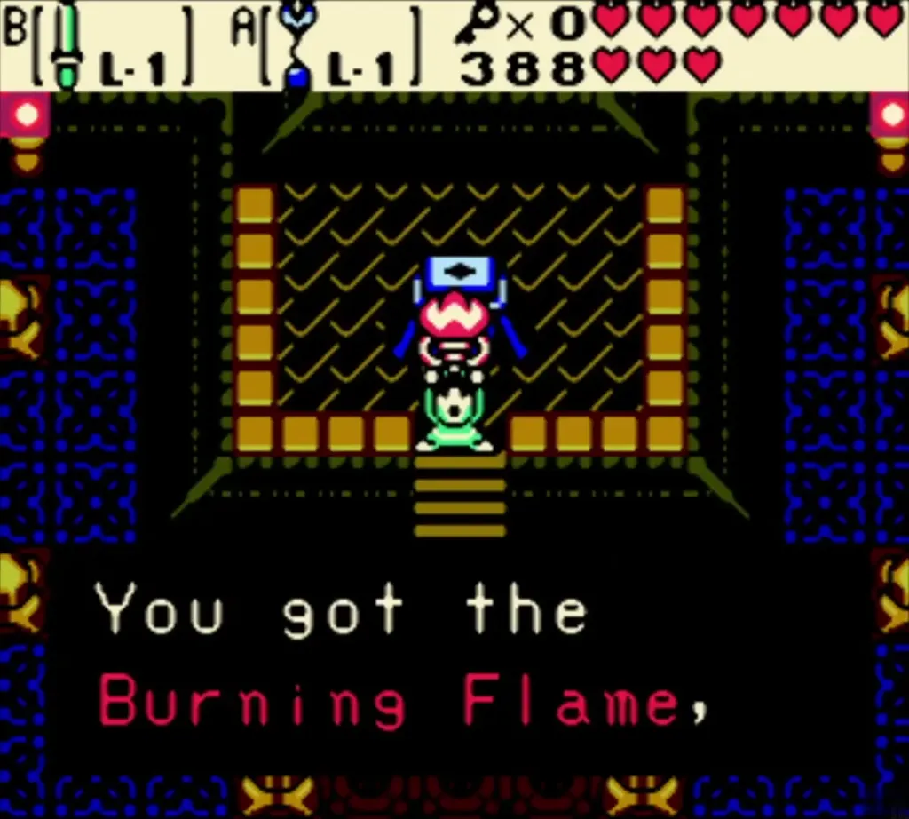 Link receiving the Burning Flame in the Skull Dungeon essence shrine