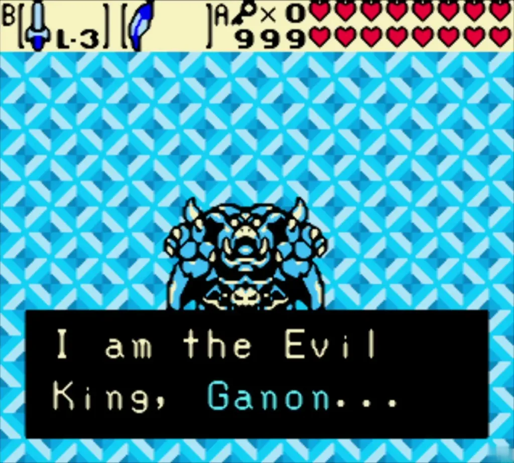Ganon declares himself Evil King on the blue diamond floor that reverses controls