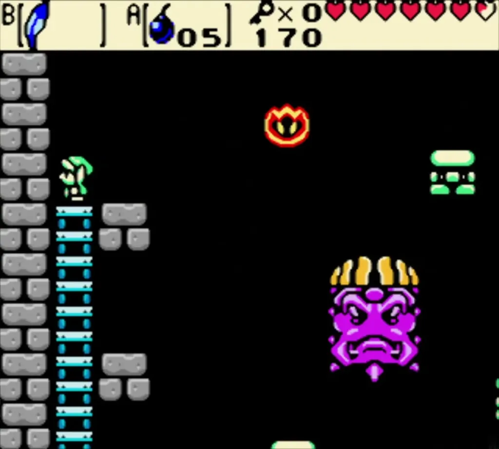 Purple Head Thwomp face shooting a fireball upward above the arena
