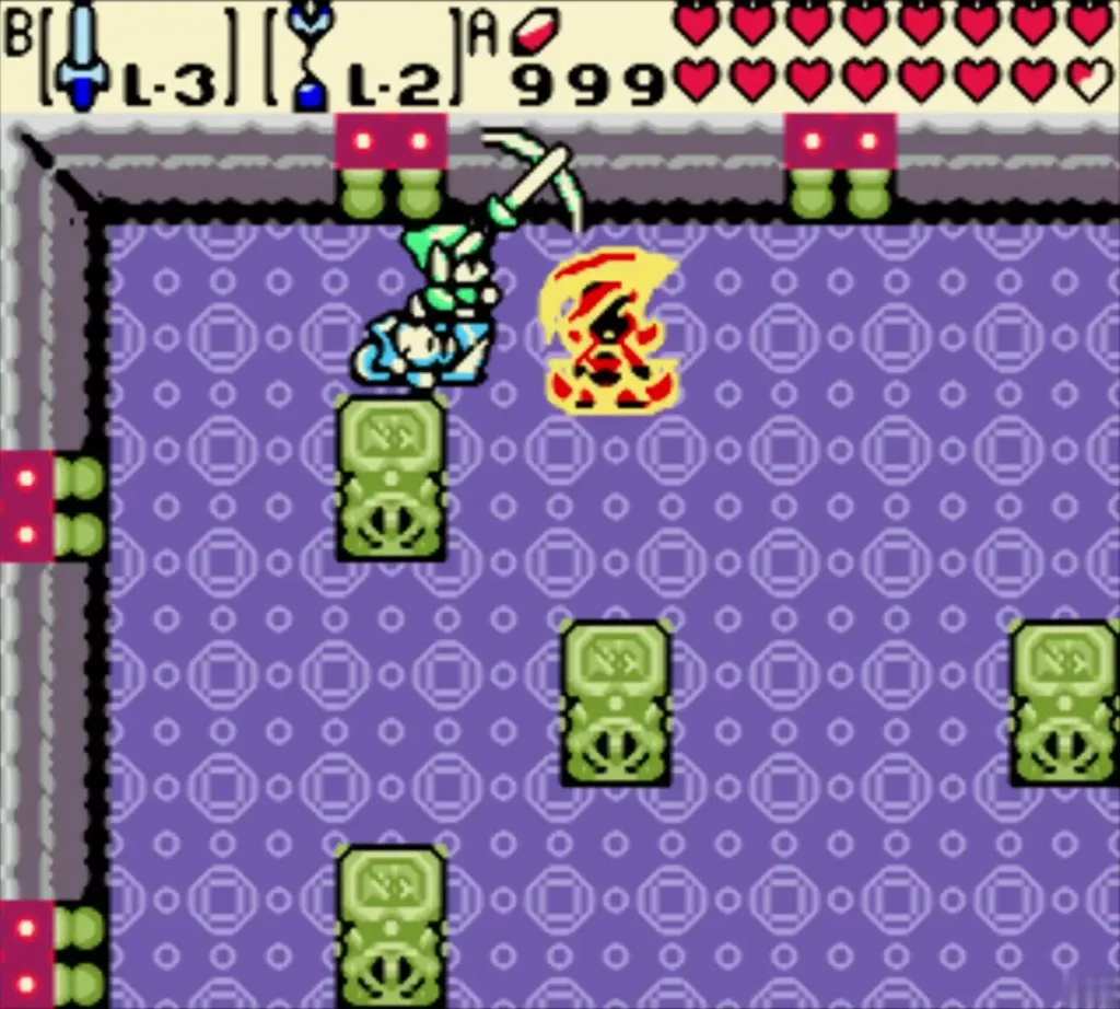 Link attacks the possessed Queen Ambi as a burst hits her