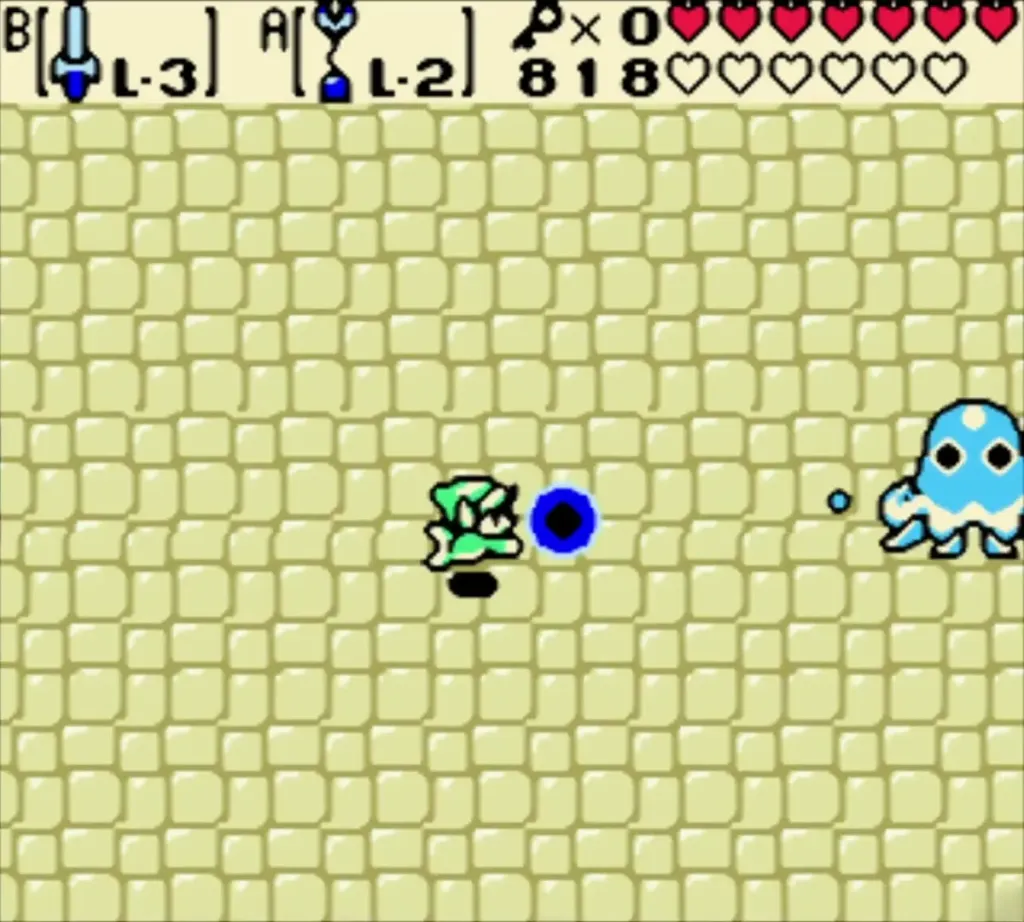 Plasmarine's blue form firing a blue energy ball at Link