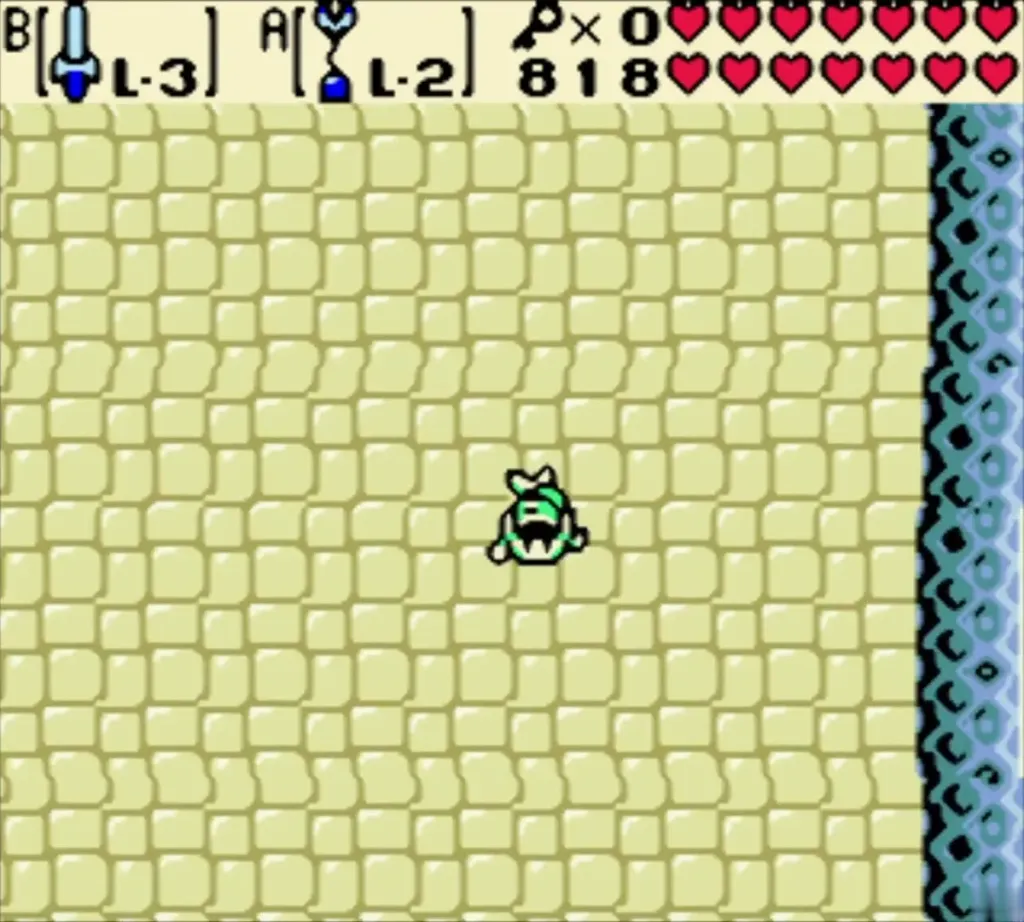 Link holding the Heart Container over his head after beating Plasmarine