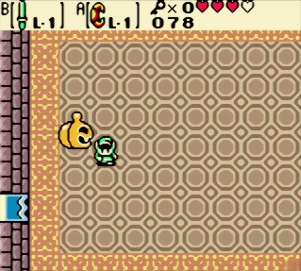 Pumpkin Head ghost near Link on the octagon floor of the boss room