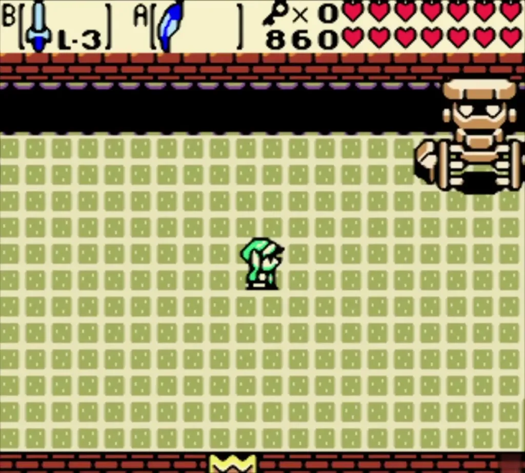 Ramrock shifted to the top corner of the green grid room with its fists out
