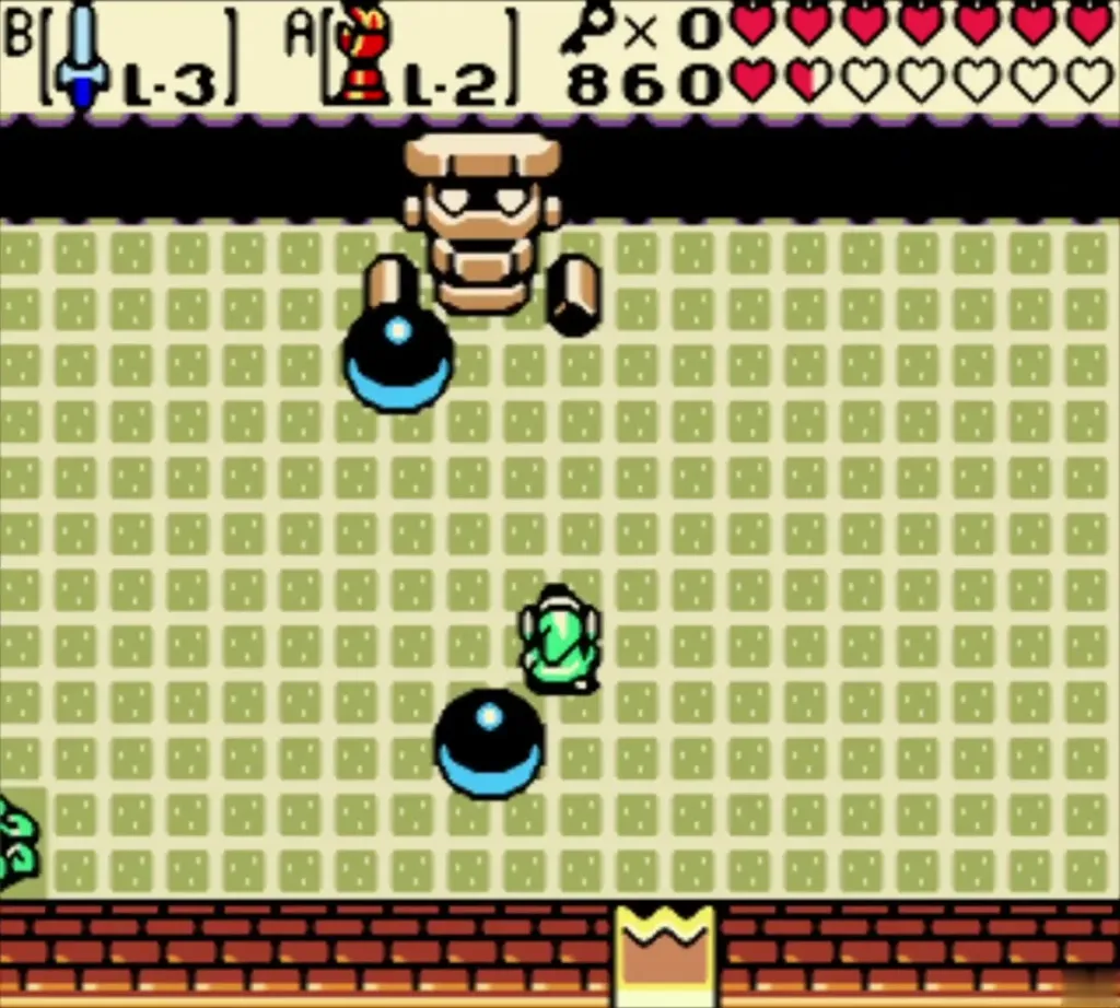 Link lifting one of Ramrock's chained fists with the Power Glove