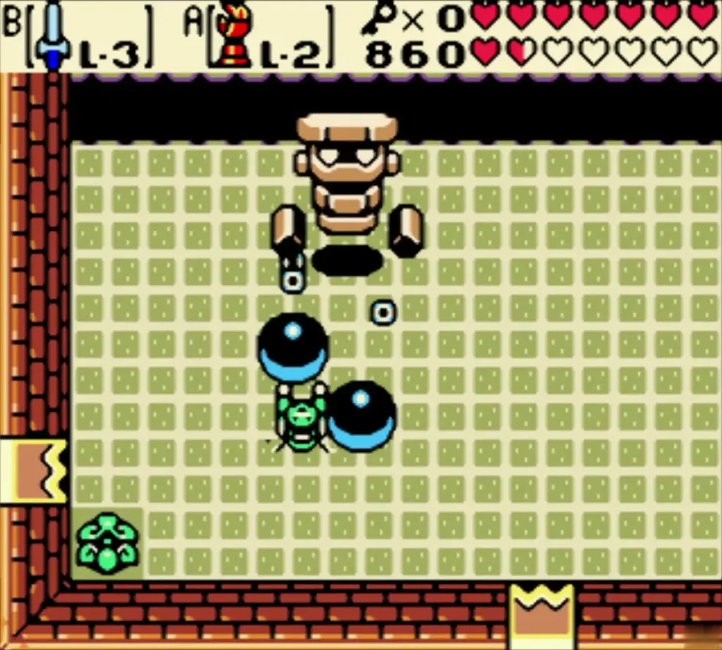 Ramrock's chained fists flying around Link in the boss room