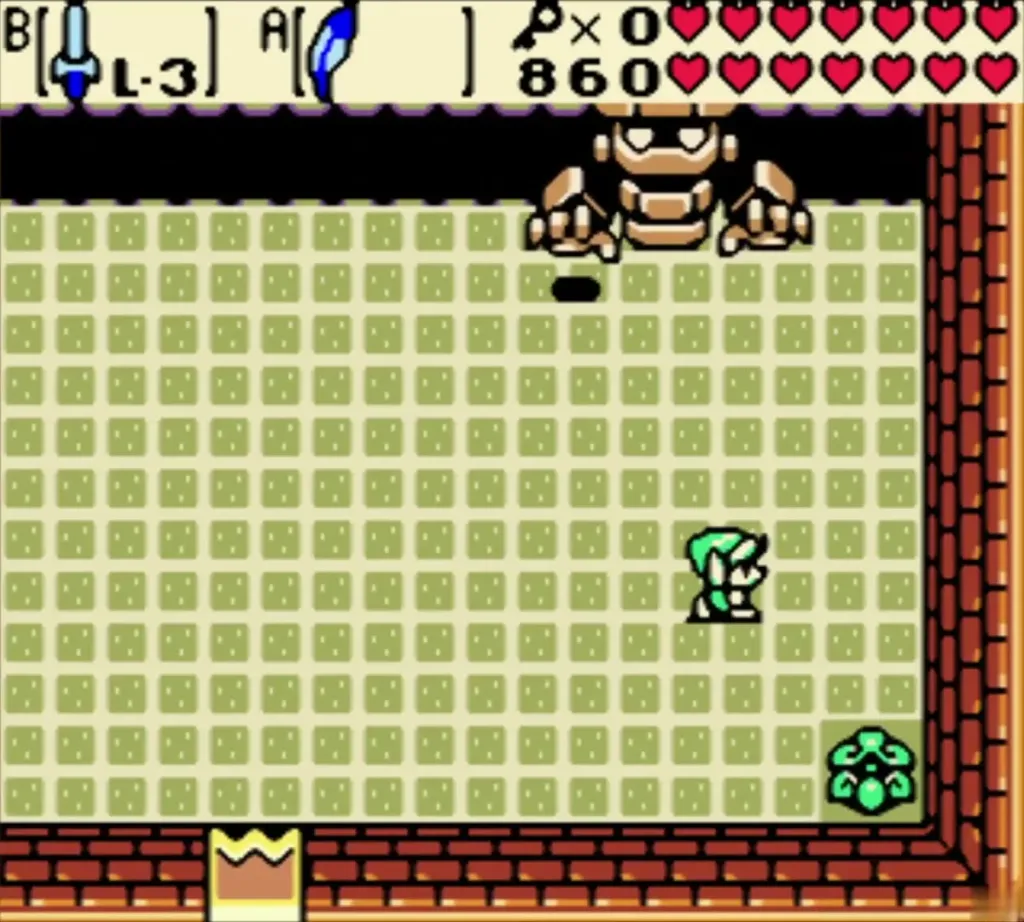 Link below Ramrock while the stone fists hover at the boss's sides