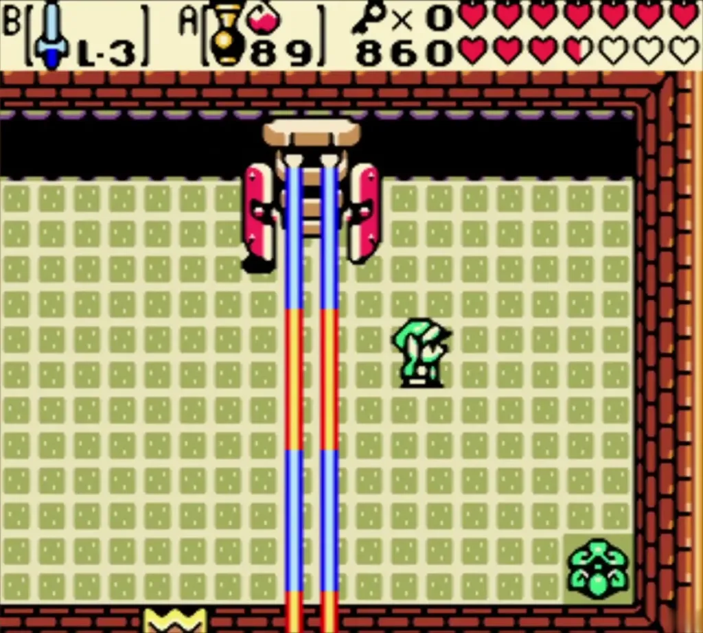 Ramrock in its red phase firing twin laser beams from the top of the room