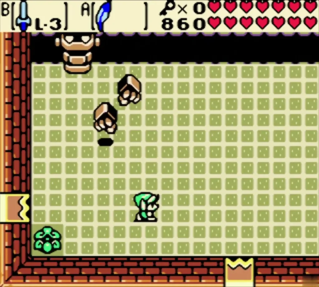 Ramrock's two stone fists hurled mid-flight in the green grid boss room