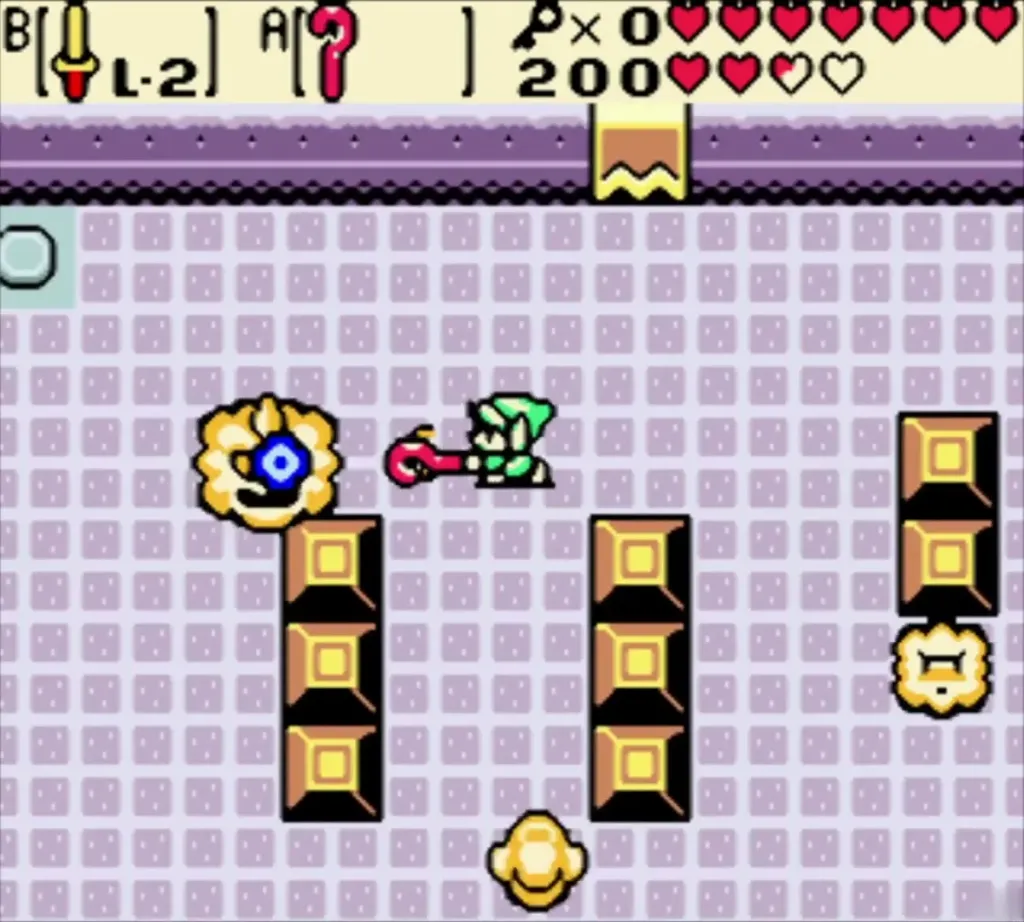 Link slashing a Smog piece with his sword to stun it