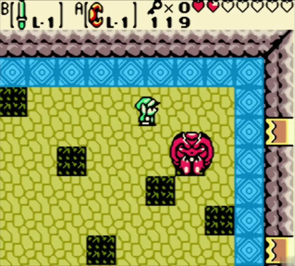 Swoop diving near the blue water border of the Wing Dungeon miniboss room