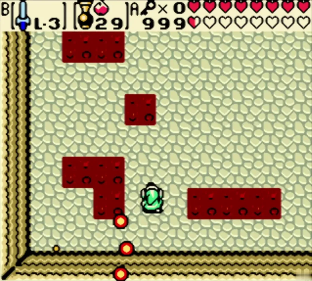 Fireballs rise toward Link on Twinrova's fire floor