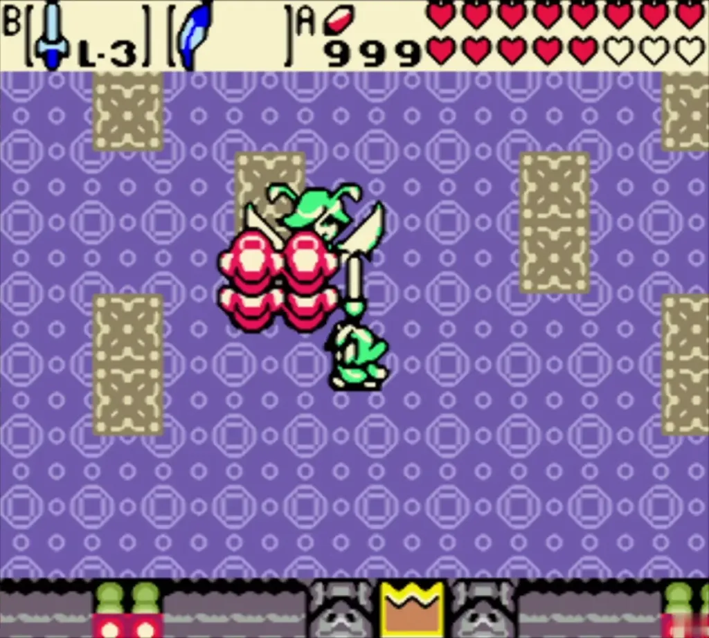 Link slashes Veran's green fairy form at close range