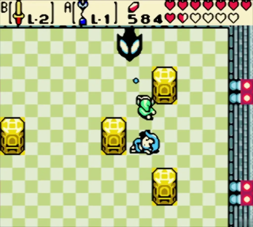 Veran's dark spirit floating while Nayru's body lies on the floor