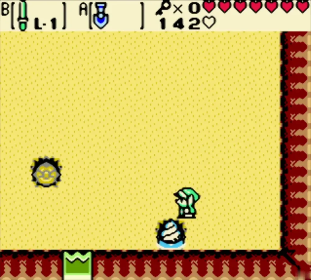 Link digging sand mounds in the sand room as a Subterror waits to the left