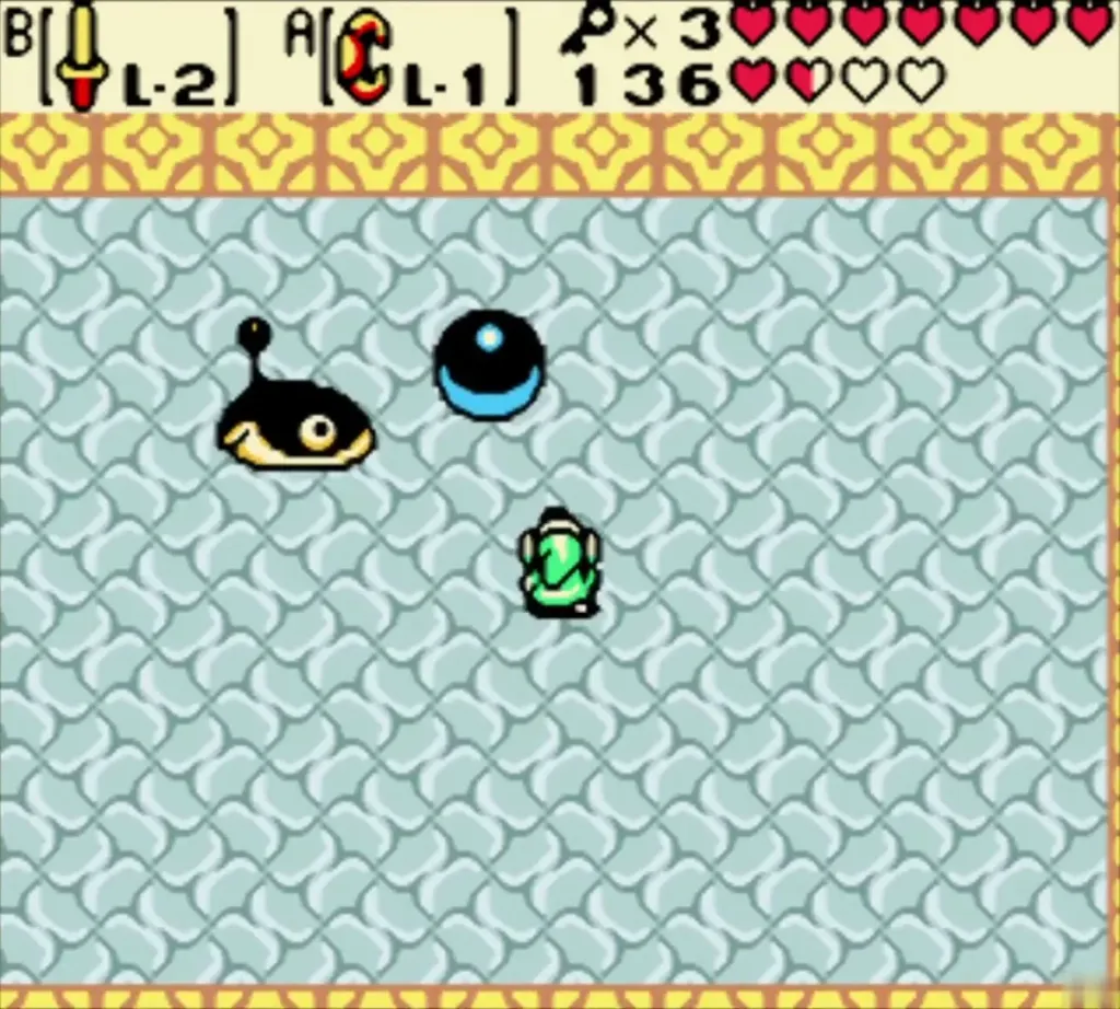 Smasher at the top of the Crown Dungeon room with its ball and Link below