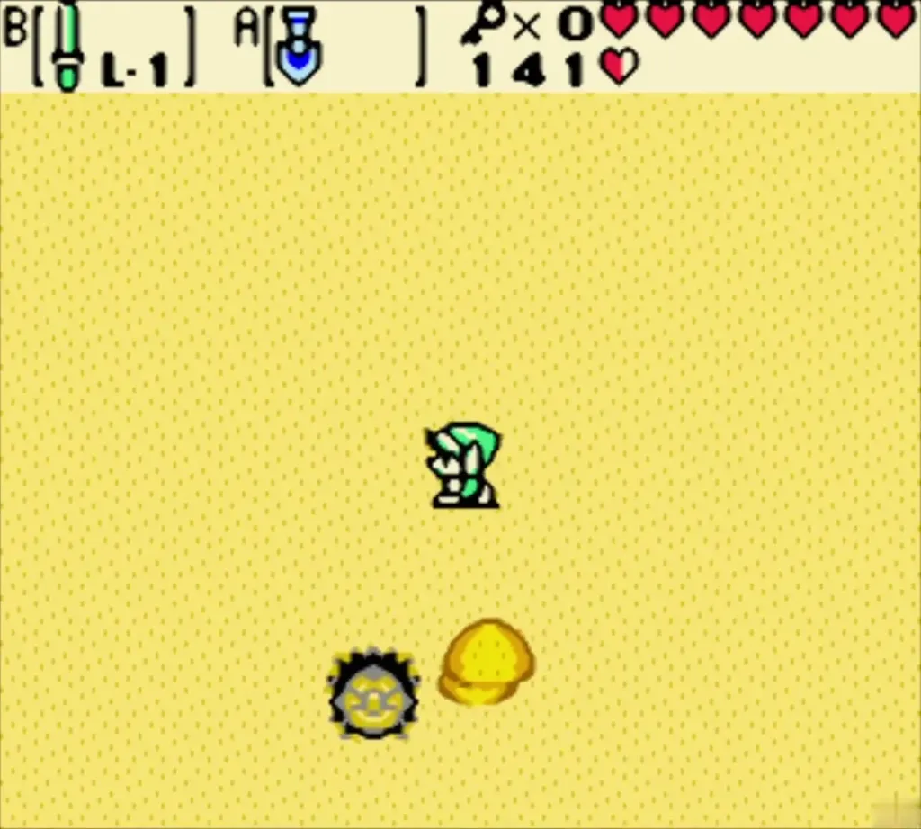 Subterror burrowed in the sand room with Link standing nearby